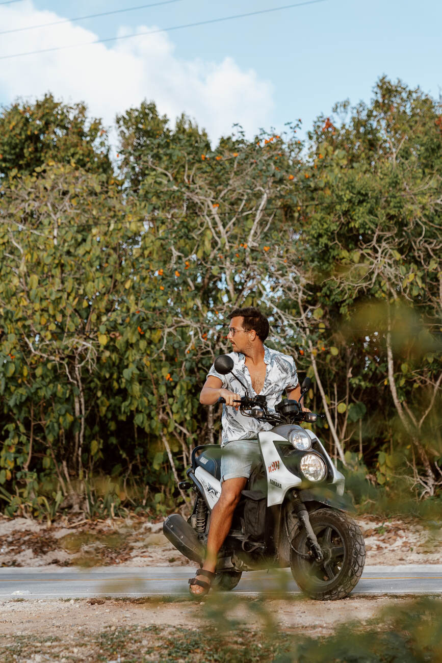 Driving a scooter in San Andres, Colombia